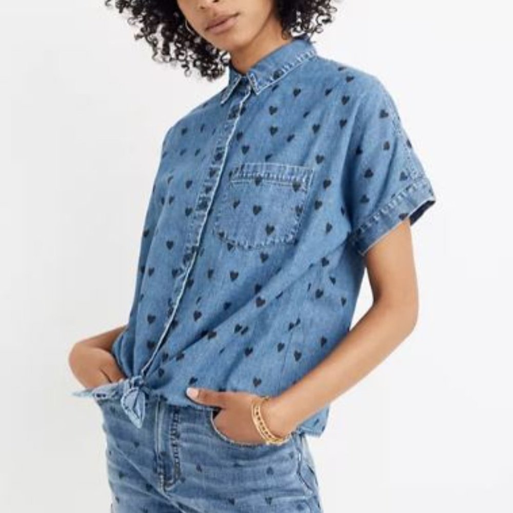 Madewell Chambray Button Up Collared Tie Shirt Size XS